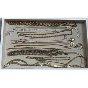 15 Pc Vintage Modern Mix Chain Necklace Lot Lanvin Whiting & Davis Avon Costume